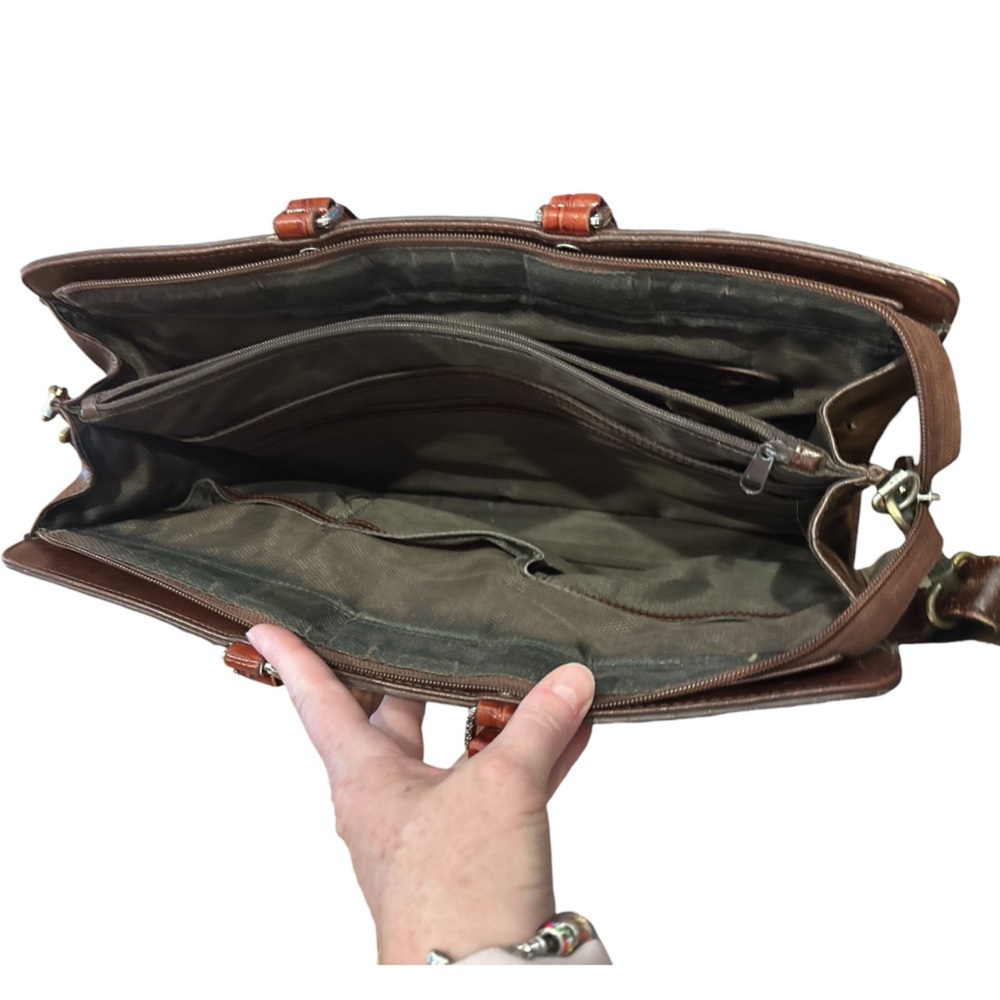 90s MARC CHANTEL BROWN CROCODILE-EMBOSSED & LEATHER TRIM CASE EMBOSSED HARDWARE - Picture 12 of 15